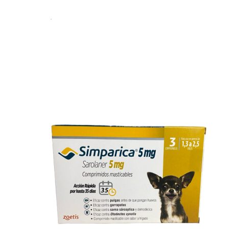 Simparica 5mg 1,3kg a 2,5kg 3comp